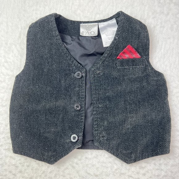 FAO Baby Vest 3M. 8-12lbs. Gray Grey Front Buttons Soft Velvet-Like Feel Hankie - Picture 1 of 4